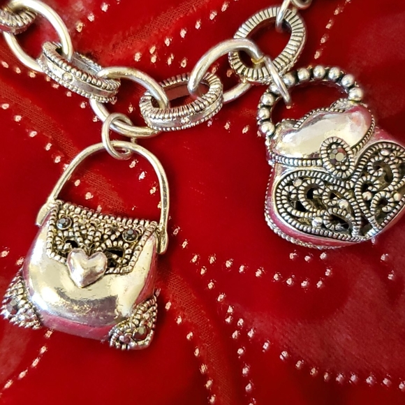 Silver Tone Purse Charm Bracelet - Picture 2 of 8